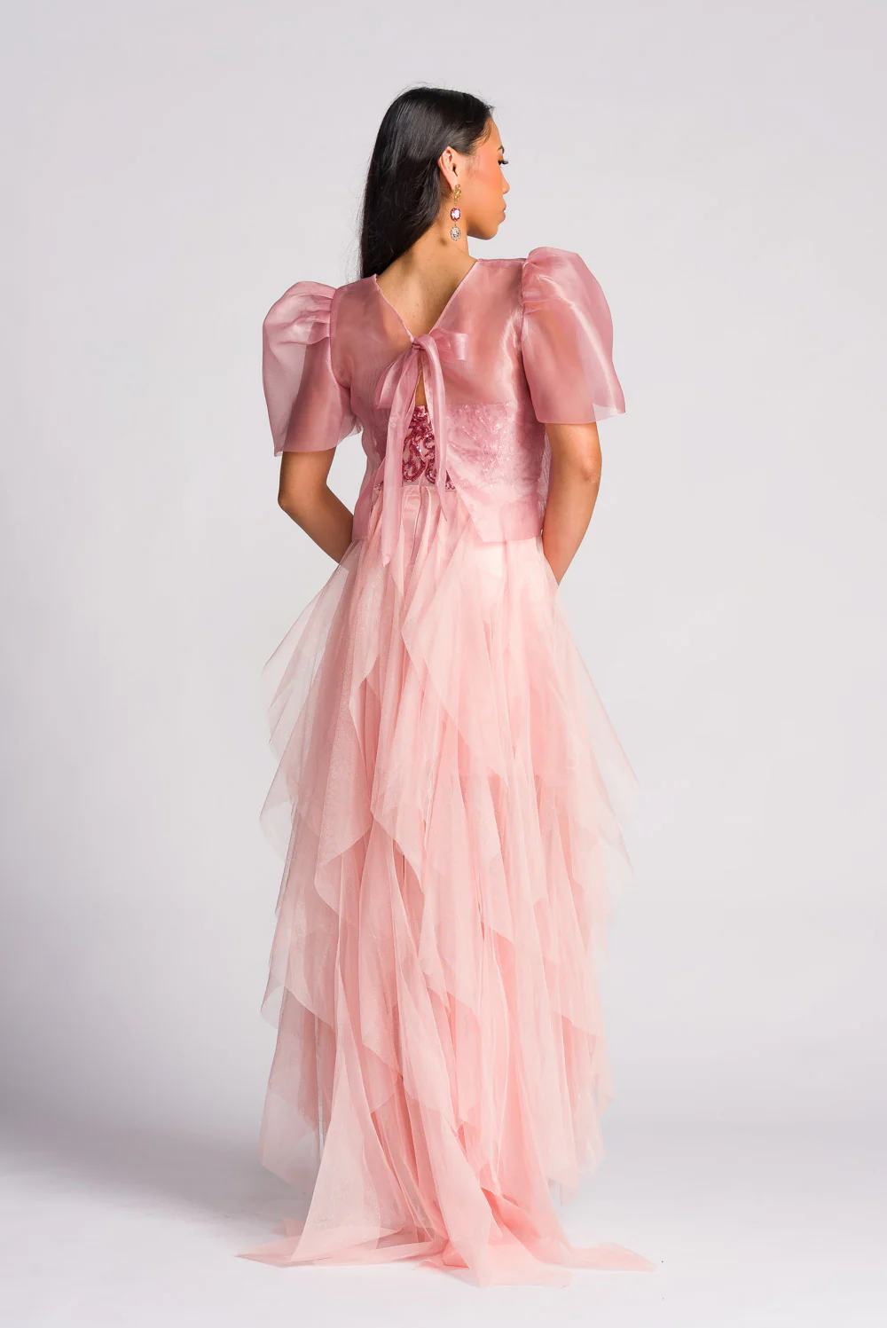 'Dahlia' Ribbon Tie-Up Modern Filipiniana Blouse (Blush Pink) - Image 5