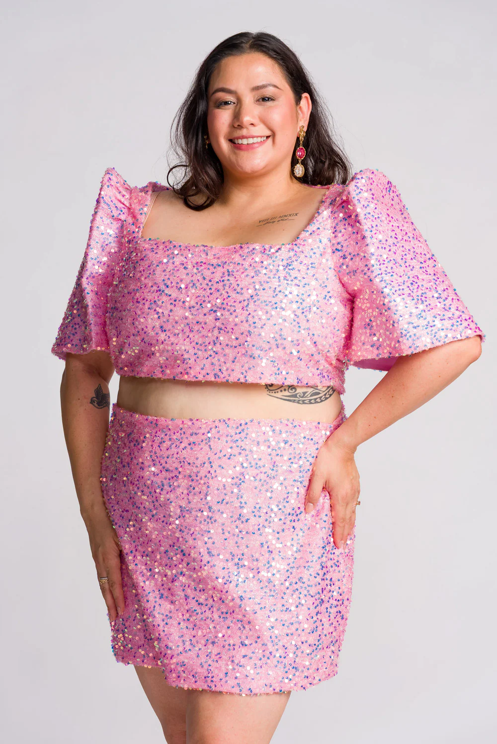 'Binibini' Sequin Modern Filipiniana Crop Top (Pastel Pink) - Image 16