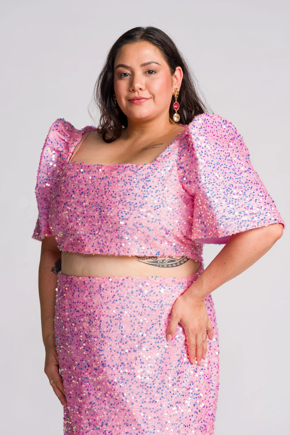 'Binibini' Sequin Modern Filipiniana Crop Top (Pastel Pink) - Image 20