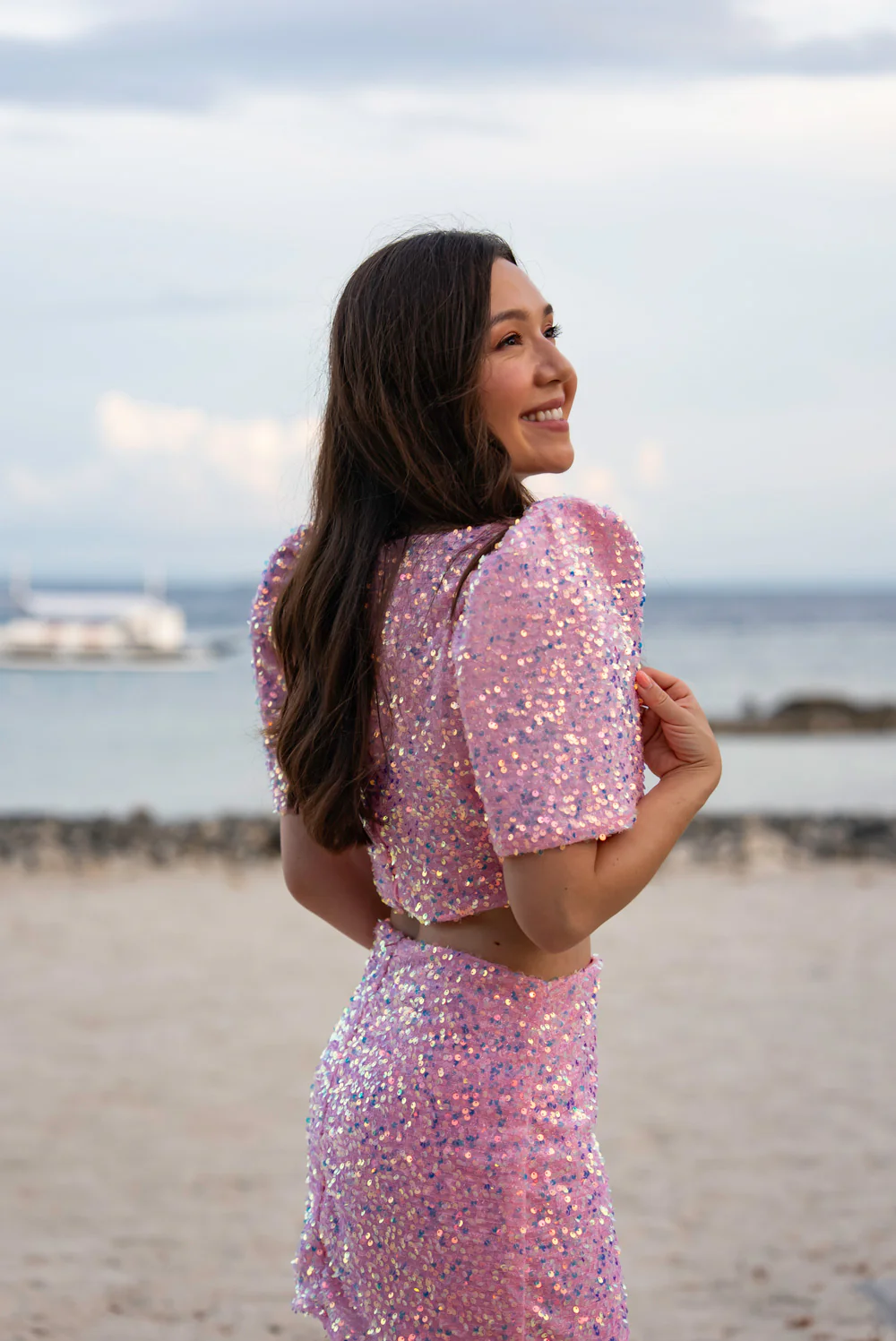 'Binibini' Sequin Modern Filipiniana Crop Top (Pastel Pink) - Image 27