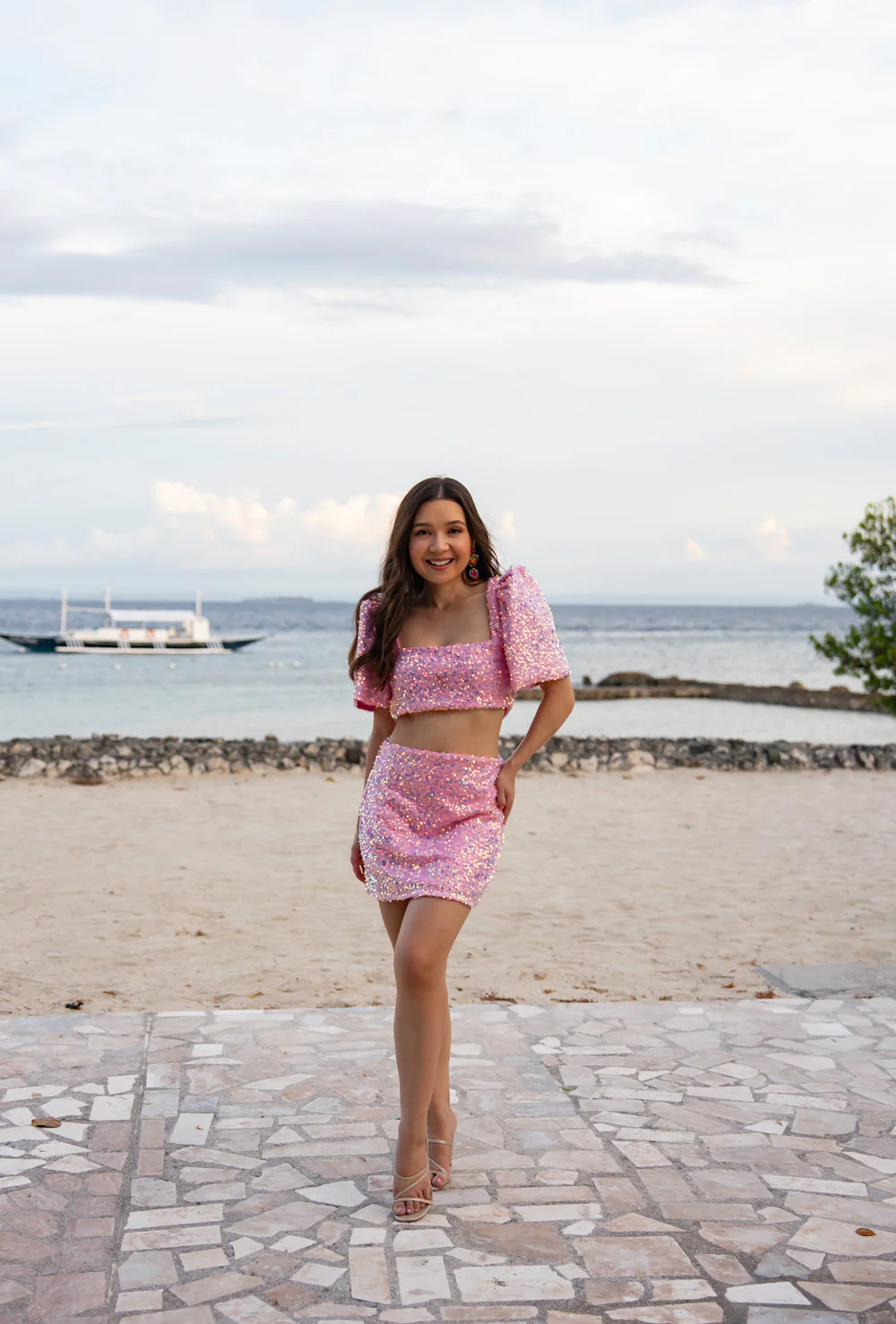 'Binibini' Sequin Modern Filipiniana Crop Top (Pastel Pink) - Image 24