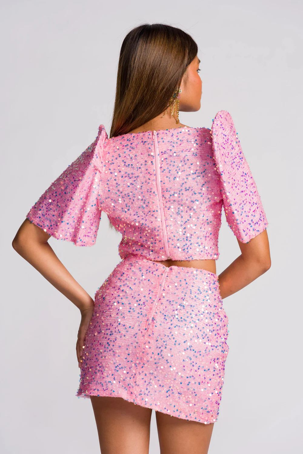'Binibini' Sequin Modern Filipiniana Crop Top (Pastel Pink) - Image 5