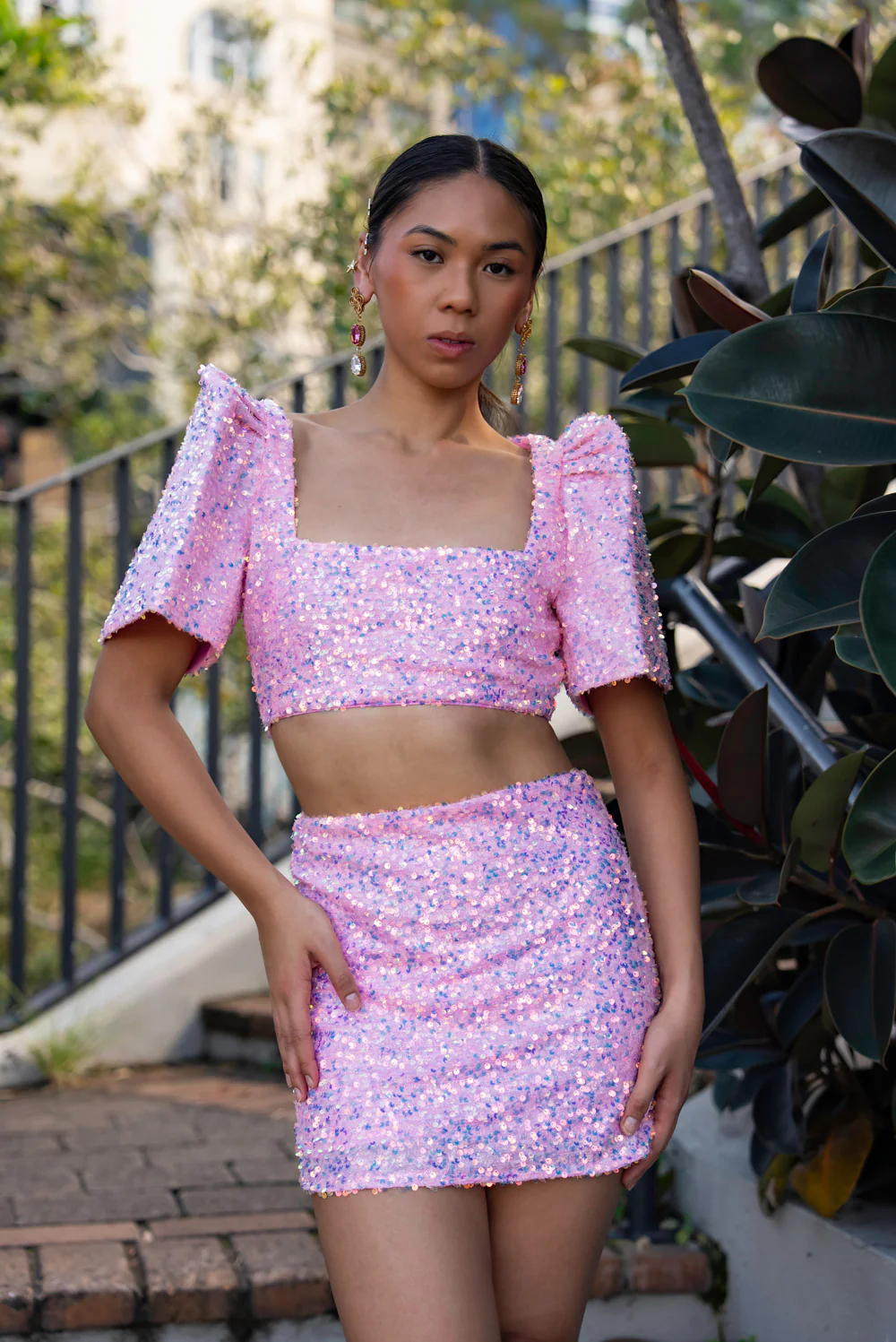 'Binibini' Sequin Modern Filipiniana Crop Top (Pastel Pink) - Image 29