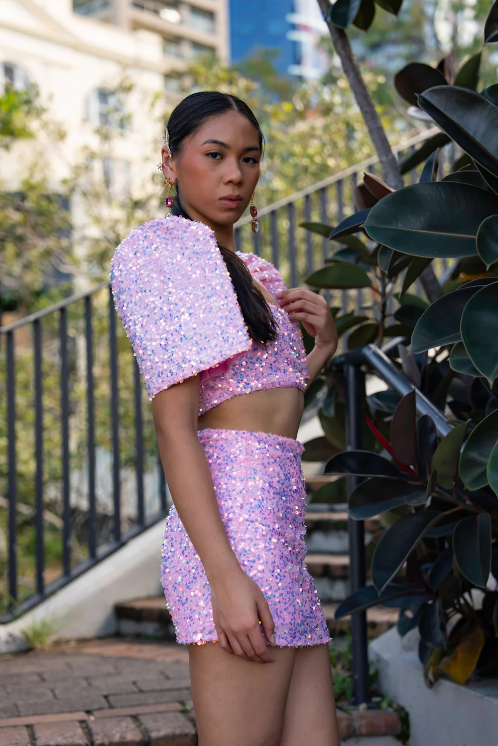 'Binibini' Sequin Modern Filipiniana Crop Top (Pastel Pink) - Image 31