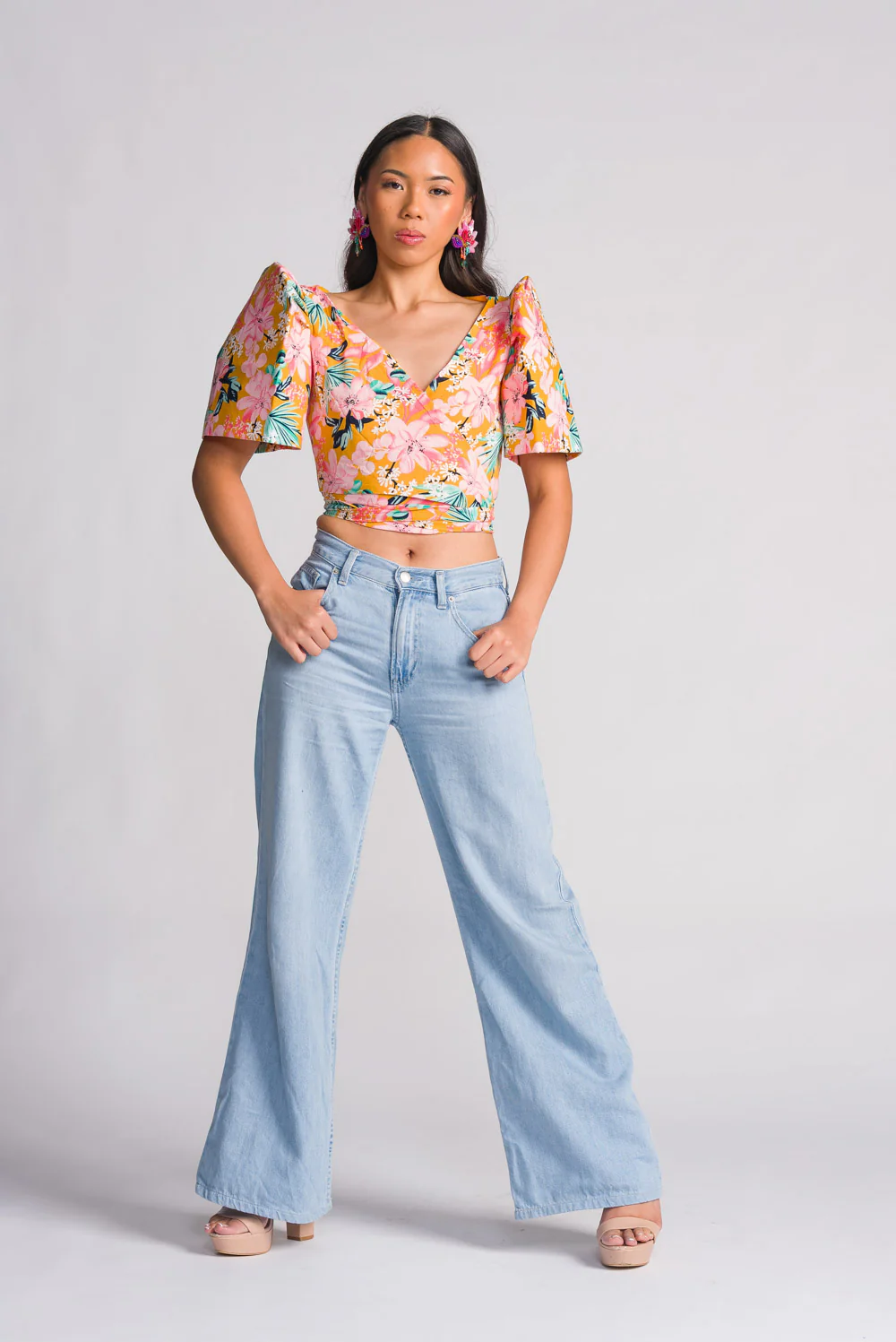 'Cora' Modern Filipiniana Wrap Top (Floral) - Image 4