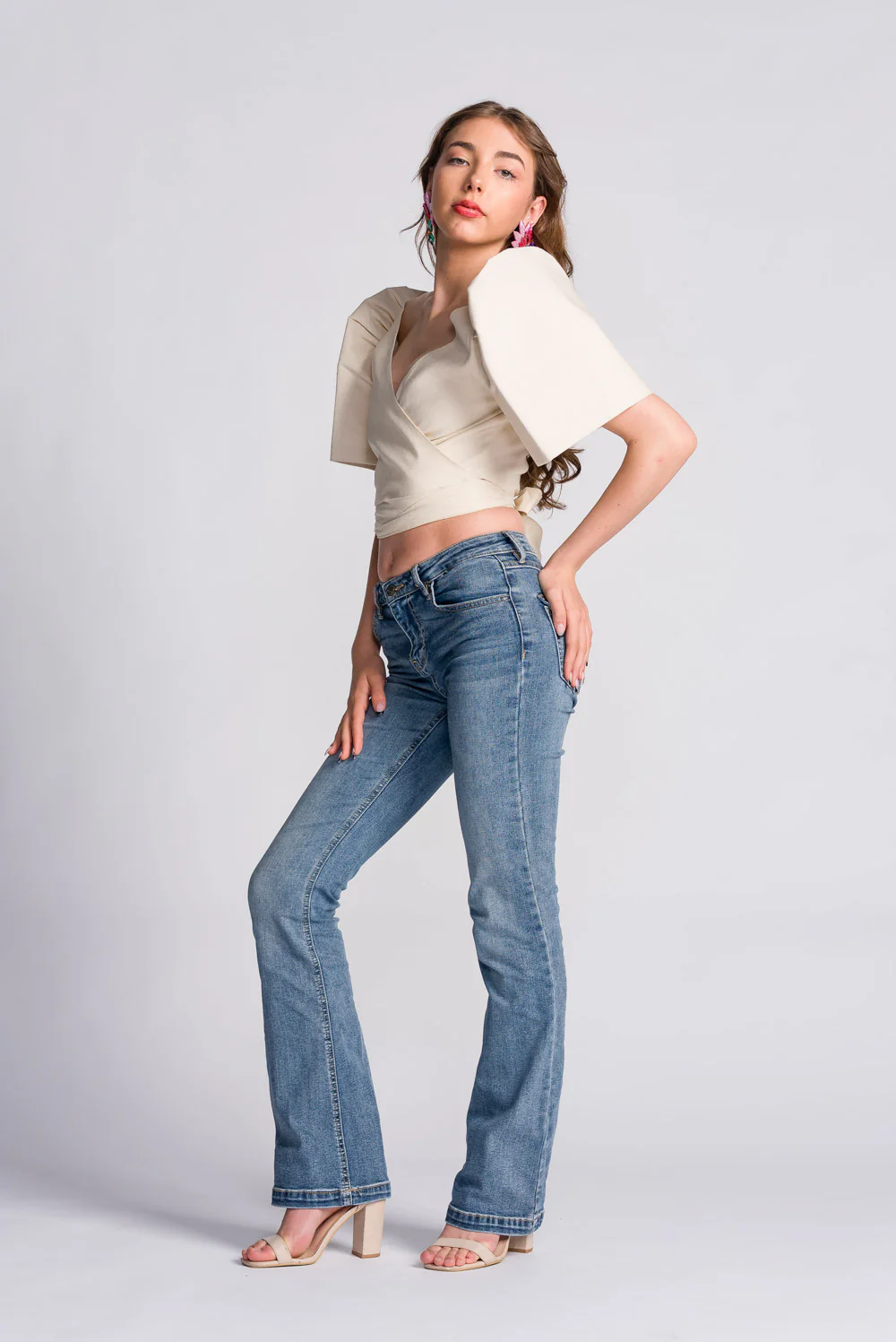 'Cora' Modern Filipiniana Wrap Top (Oat) - Image 13