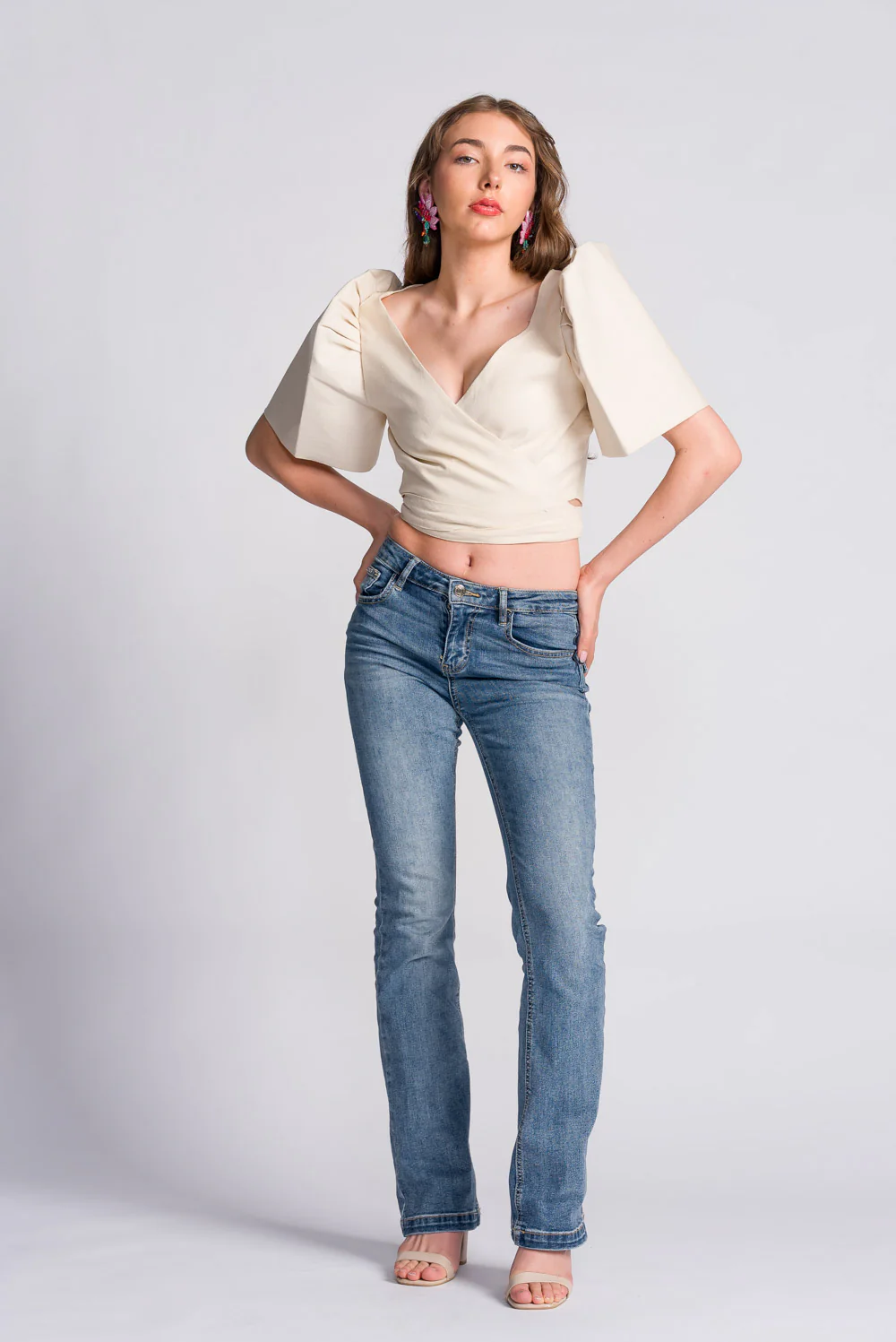'Cora' Modern Filipiniana Wrap Top (Oat) - Image 8