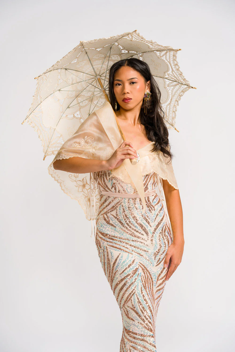 'Maria Clara' Filipiniana Alampay (Beige) - Image 5