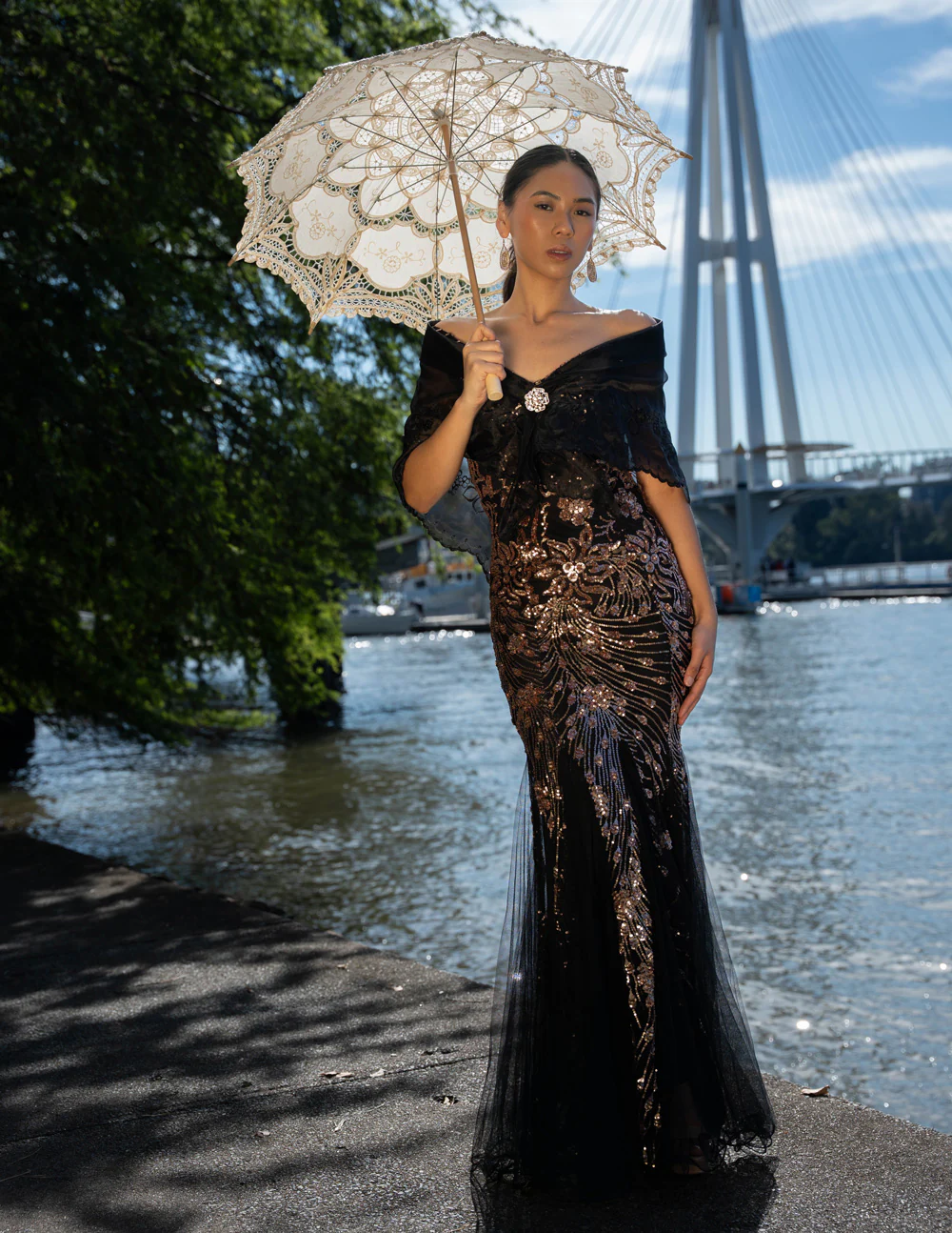 'Maria Clara' Filipiniana Alampay (Midnight Black) - Image 19