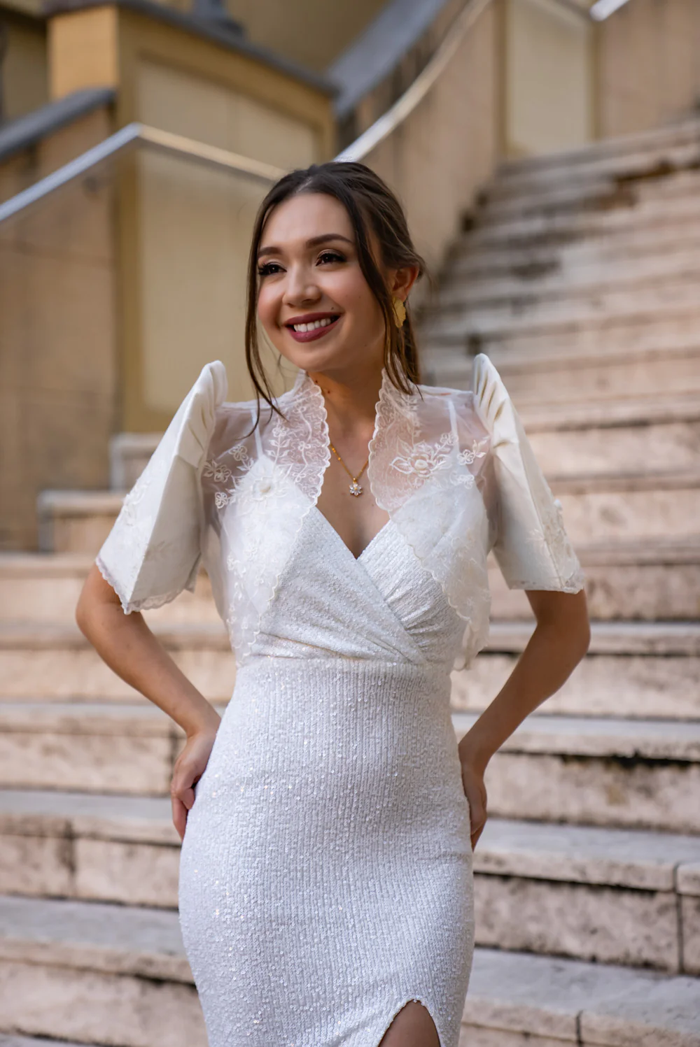 'Selene' Sequin Formal & Bridal Dress (Ivory White) - Image 20