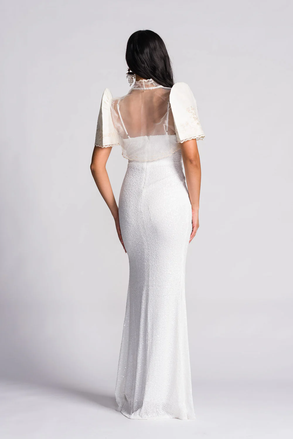 'Selene' Sequin Formal & Bridal Dress (Ivory White) - Image 6