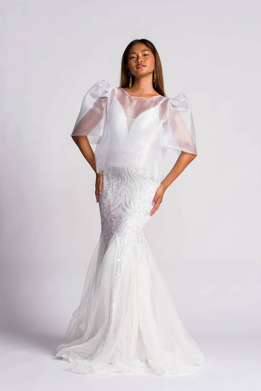 'Dahlia' Ribbon Tie-Up Modern Filipiniana Blouse (Snow White) - Image 18